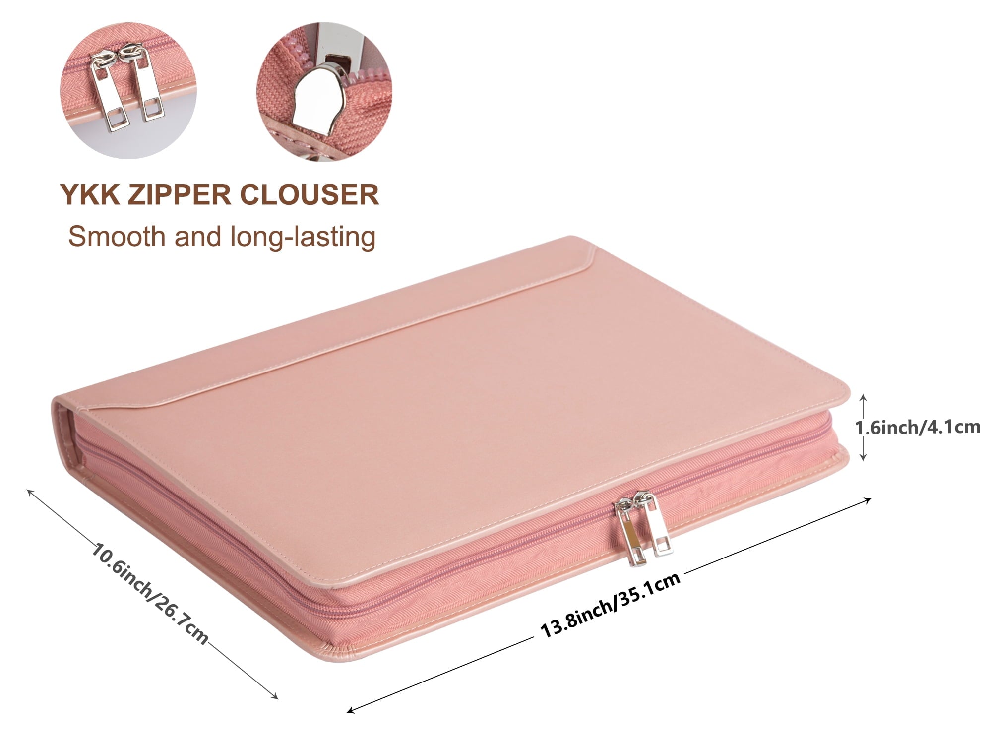 Portfolio 3 Rings Binder,Zipper PU Leather Padfolio, Business Organizers with A4 Legal Pads, Gift for Him Pink - Image 5
