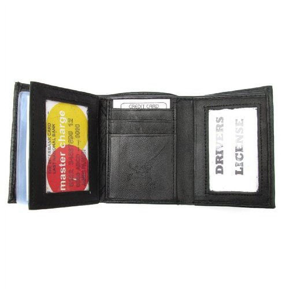 Mens Black Leather Wallet Lamb Classic Trifold 731 - Image 2