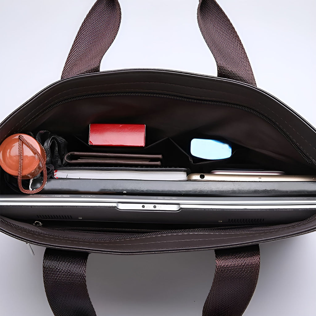 Leather Briefcase for Men 15.6 Inch Laptop Tote Work Bag Waterproof Messenger Shoulder Handbag Tote Bag for Men(Black) - Image 5