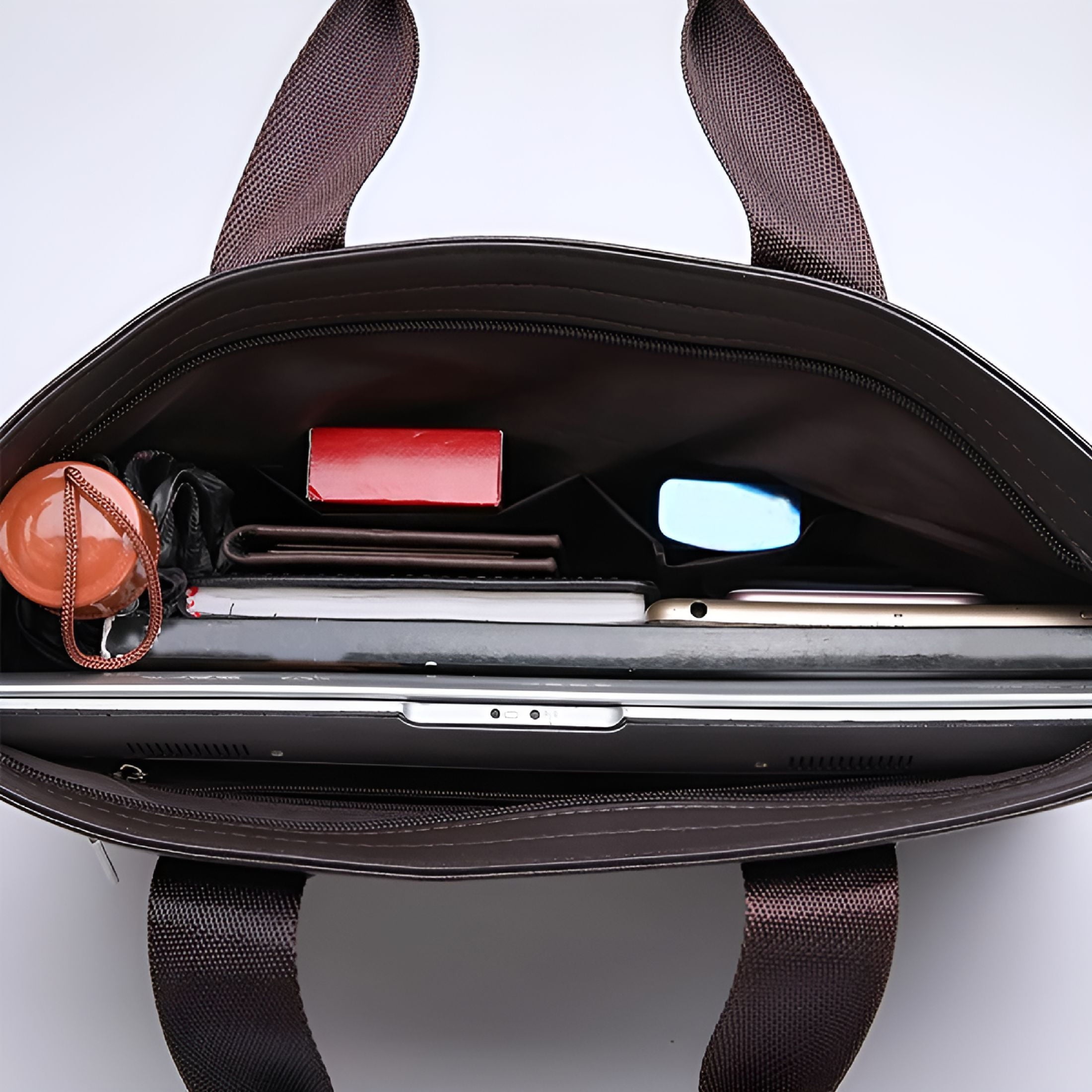 Leather Briefcase for Men 15.6 Inch Laptop Tote Work Bag Waterproof Messenger Shoulder Handbag Tote Bag for Men(Black) - Image 5
