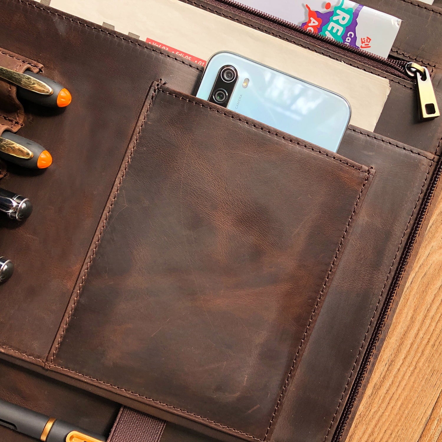 Genuine Leather Portfolio, Zippered Padfolio for Men, Leather Binder for Letter Size Notepad, Portfolio for Women, Bu... - Image 5
