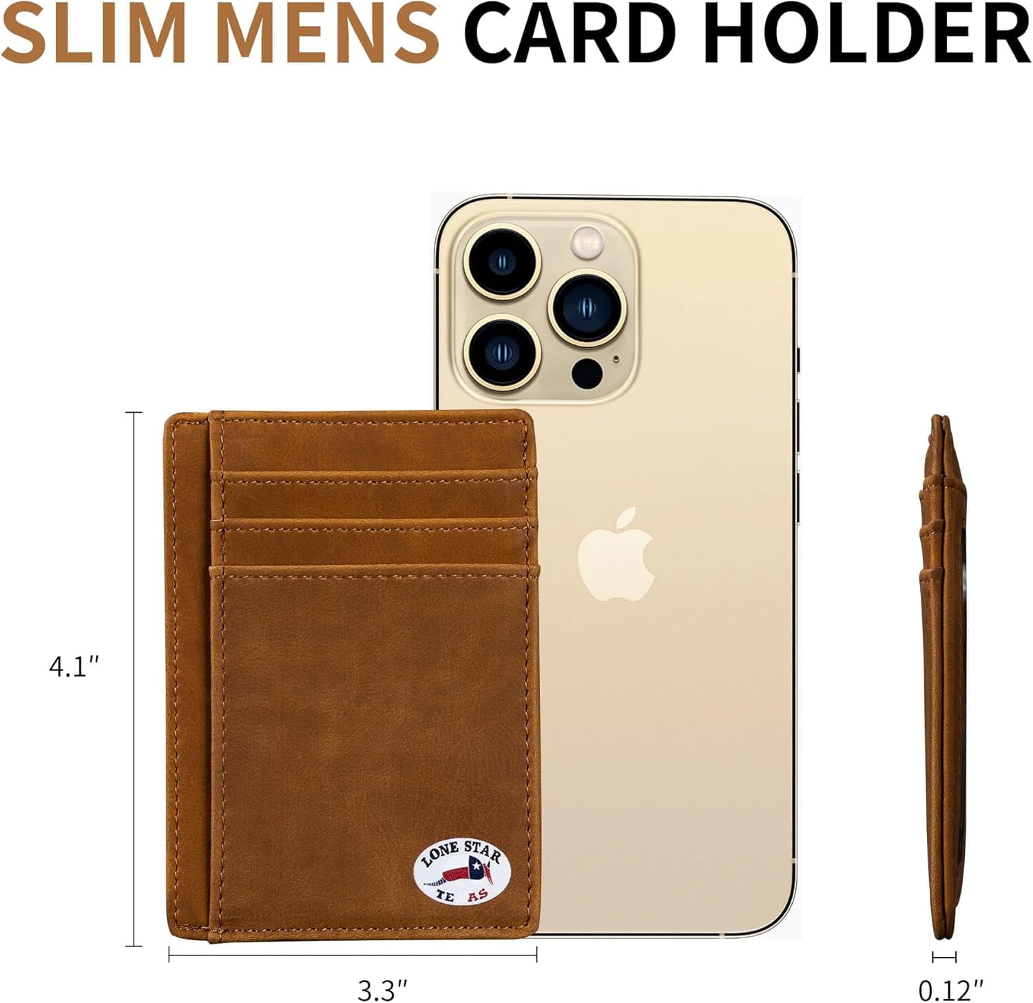 Texas Armadillo on Cardholder, Slim Front Pocket Wallet, PU Leather, Khaki, Card Holder, RFID Blocking with Texas Souvenir Logo, Gift for Te - Image 5