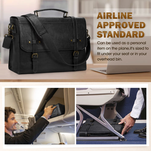17 Inch Waterproof Vintage Leather Laptop Briefcase Large Laptop Satchel Computer Shoulder for Office Business Travel... - Image 2