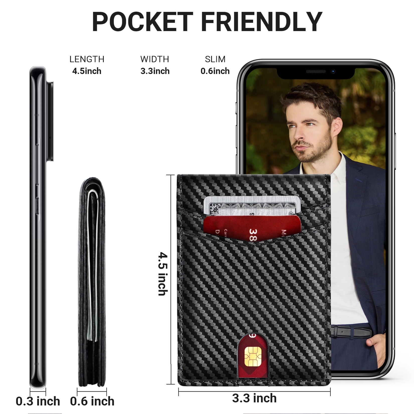 Wallet for Men, Slim Leather Rfid Blocking Mens Wallet with 2 ID Windows, Bifold Minimalist Credit Card Holder for 15... - Image 5