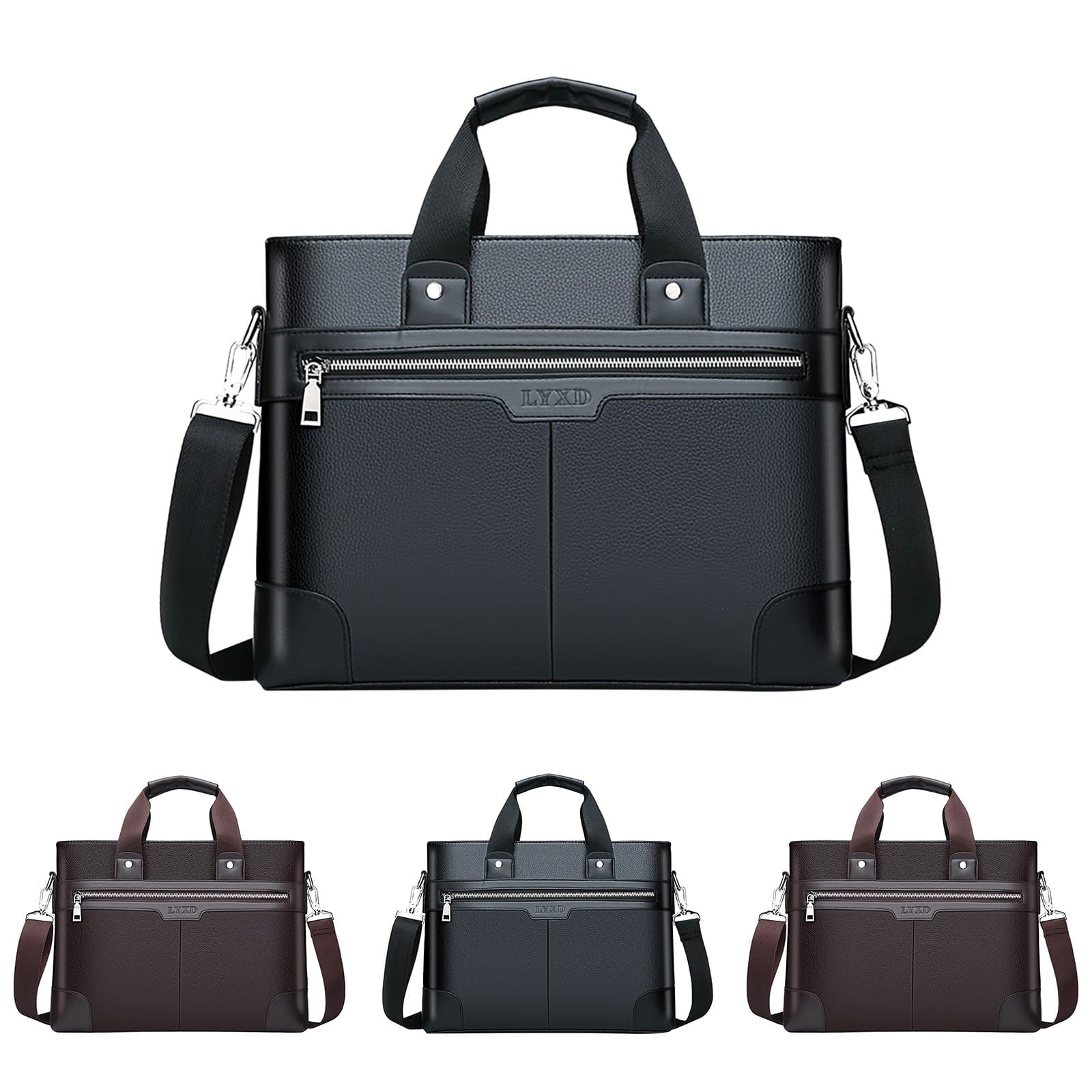 Leather Briefcase for Men 15.6 Inch Laptop Tote Work Bag Waterproof Messenger Shoulder Handbag(Black) - Image 2