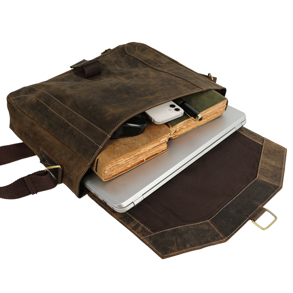 Leather briefcases 15 Inch Laptop Messenger Bags for Men and Women Best Office Satchel Bag Distressed Tan - Image 5