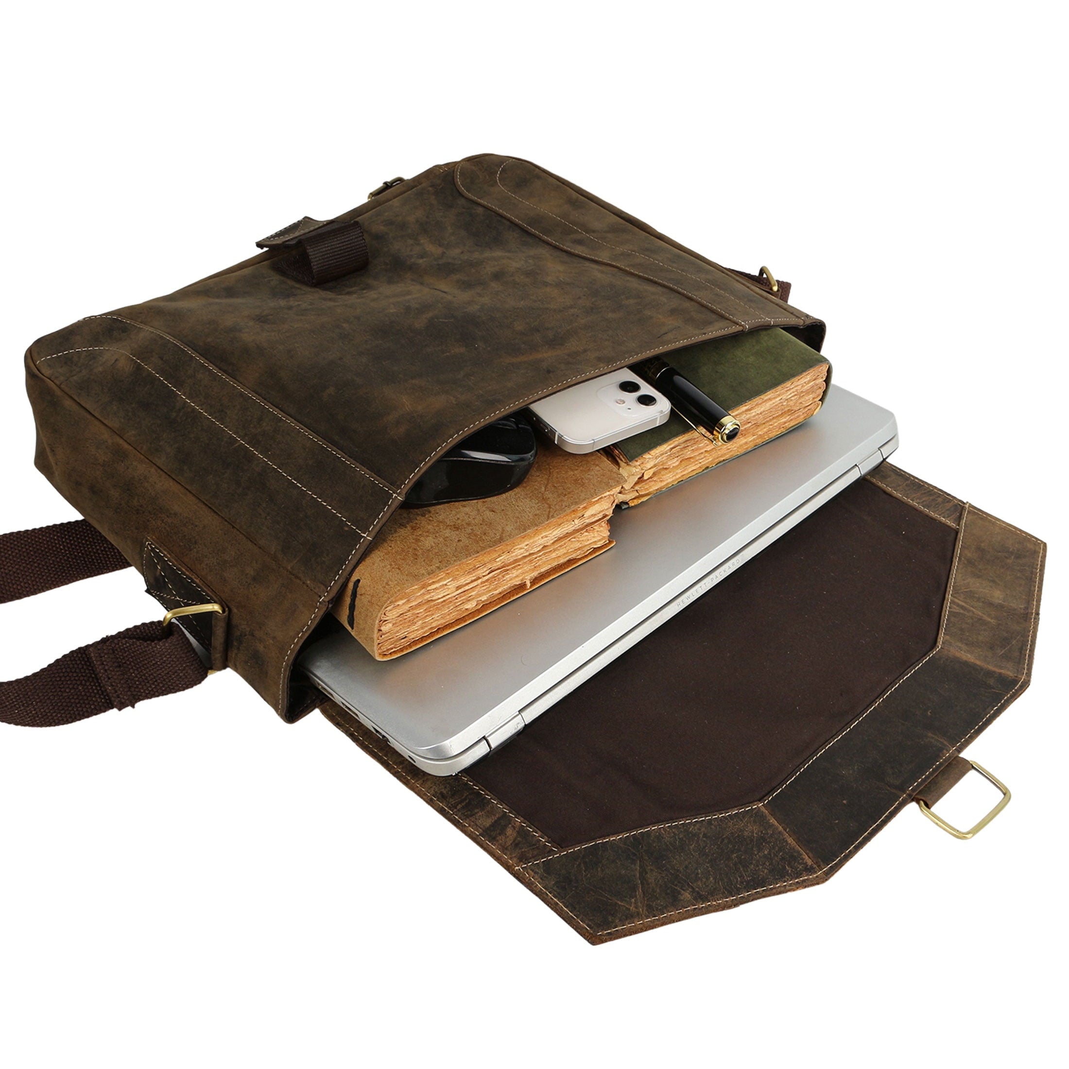 Leather briefcases 15 Inch Laptop Messenger Bags for Men and Women Best Office Satchel Bag Distressed Tan - Image 5