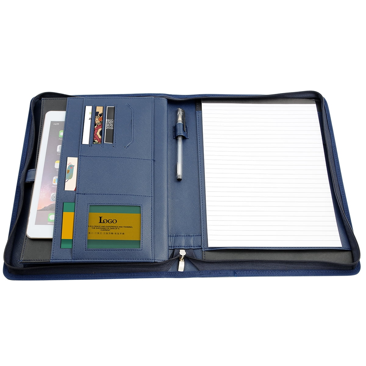 Padfolio Portfolio Folder/Multi Function Folder/Business Folder with Zippered Closure and Professional Leather (Blue) - Image 4