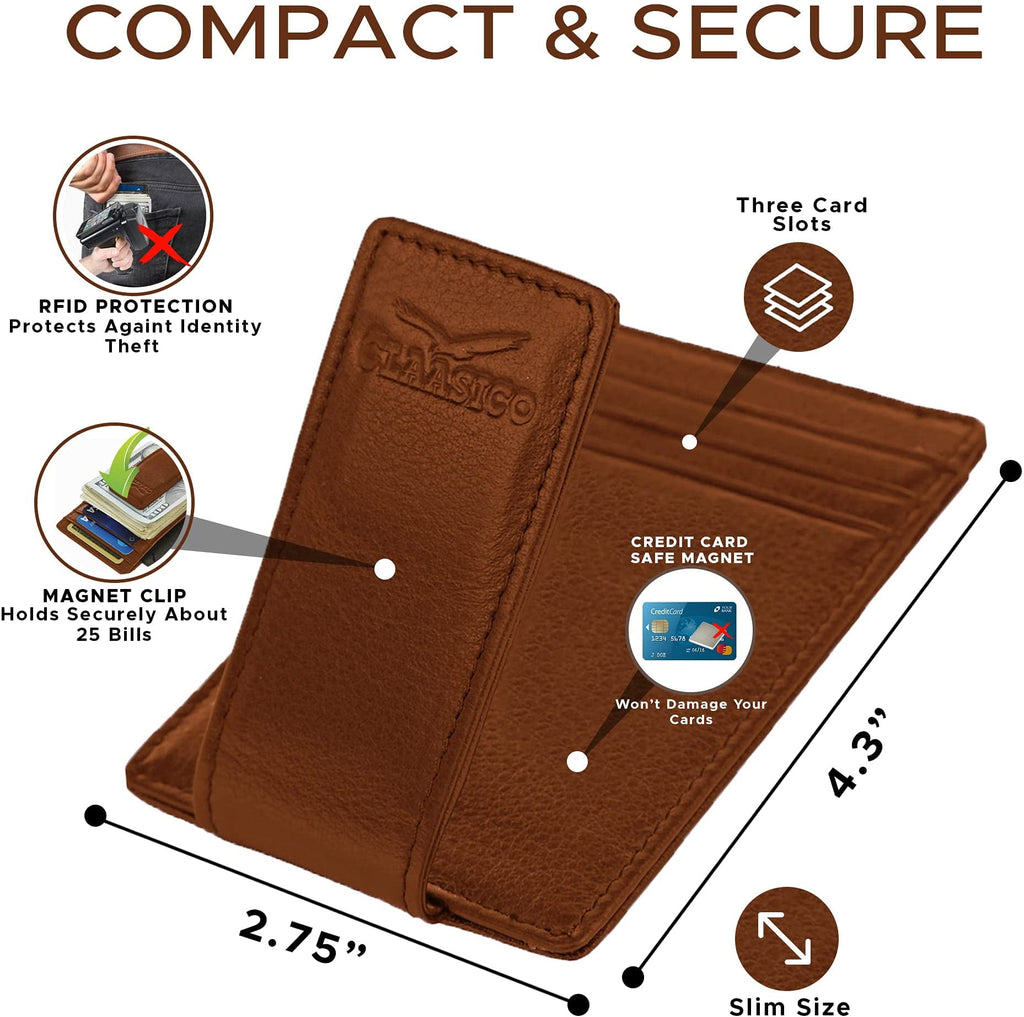 Money Clip Leather Wallet For Men Slim Front Pocket RFID Blocking Card Holder With Super Strong Magnetic - Image 2