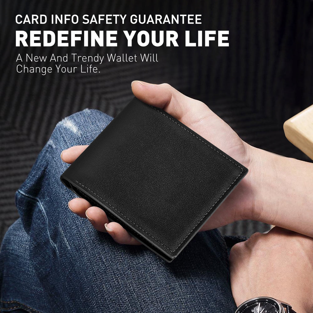 Wallet for Men, Genuine Leather Wallet for Men, RFID Blocking Bifold Stylish Wallet With 1 ID Window, 9 Card Holder &... - Image 3