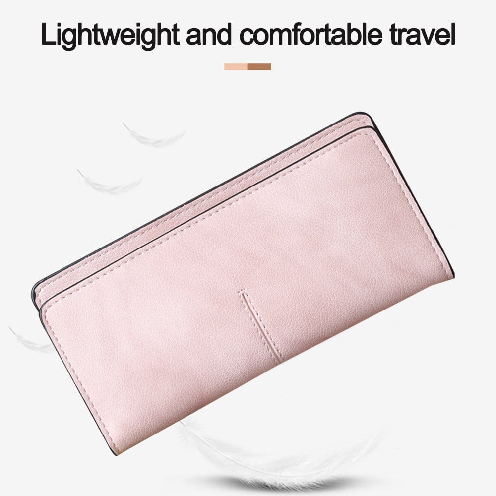 Slim Thin Leather Women Wallet Blocking Credit Card Holder Bifold Long Ladies Billfold-Light powder - Image 4