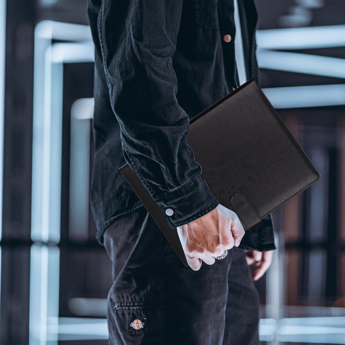 Leather Padfolio Professional File Folder with Pen Holder, Black - Image 4