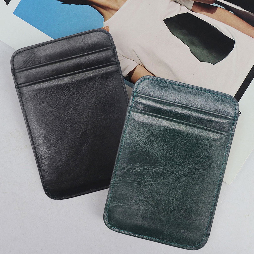 Card Holder Slim Small Wallet Faux Leather Solid Color Driver's License Credit Card Case Business Use Black - Image 5