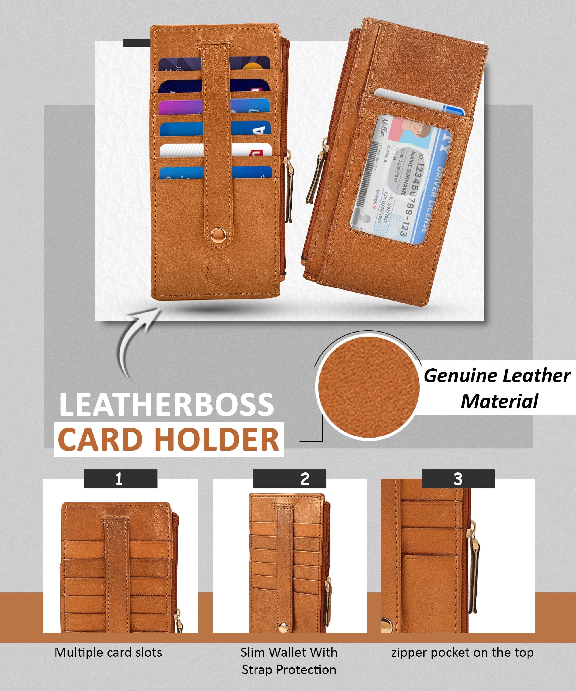 RFID Blocking Women's Wallet Vintage Leather All in One Card Case Holder Slim, Metallic Copper - Image 5