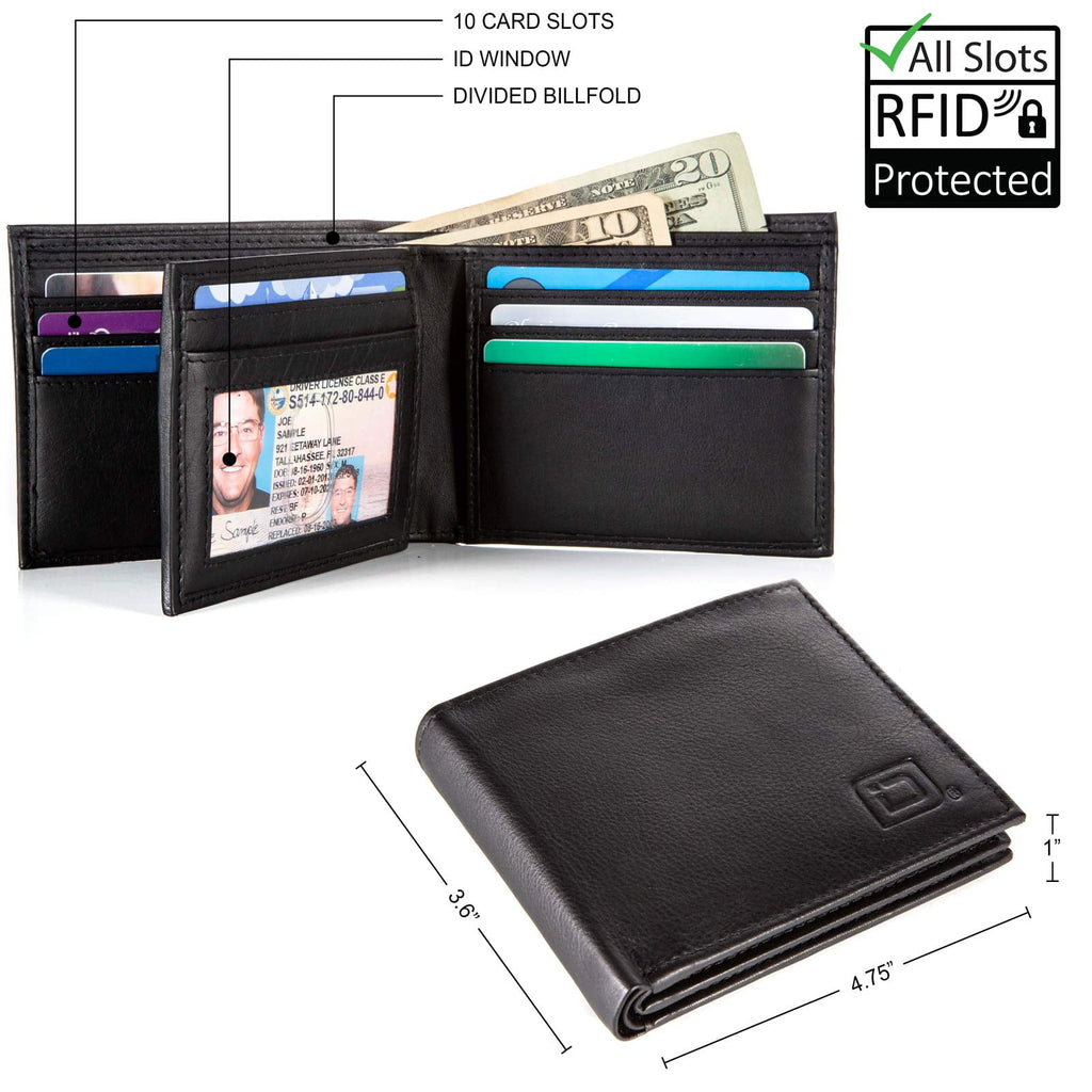Men’s RFID Leather Wallet - Bifold with ID Window (Black) - Image 2