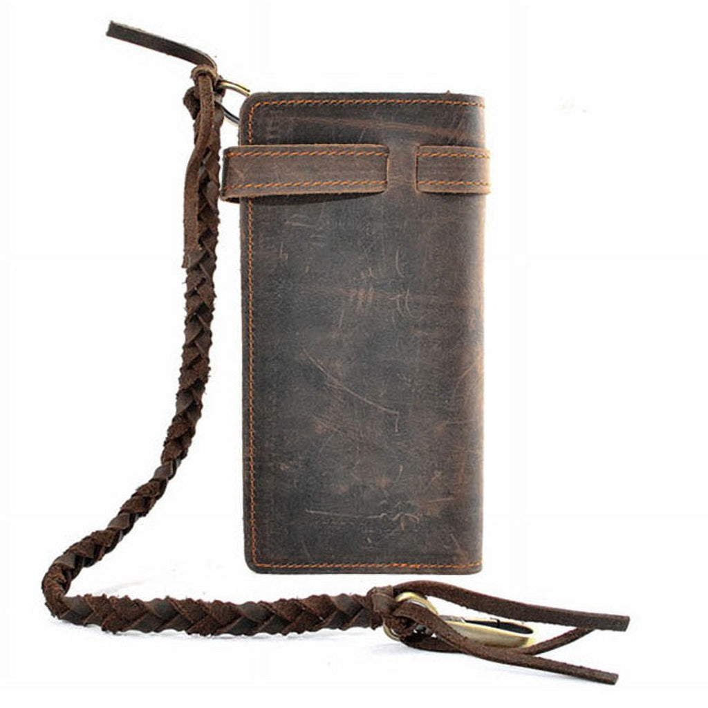 Vintage Men Leather Biker Long Chain Trucker Wallet Card Holder Checkbook Purse - Image 3
