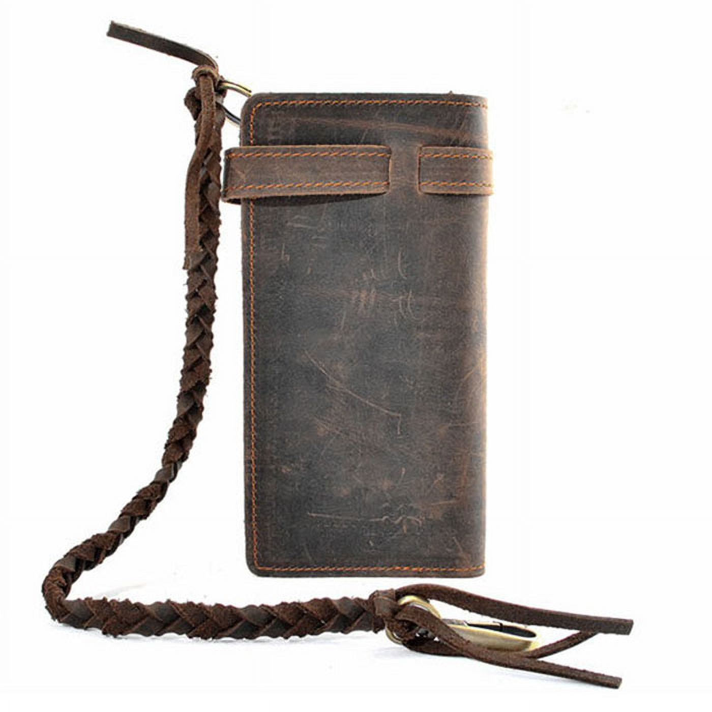 Vintage Men Leather Biker Long Chain Trucker Wallet Card Holder Checkbook Purse - Image 3