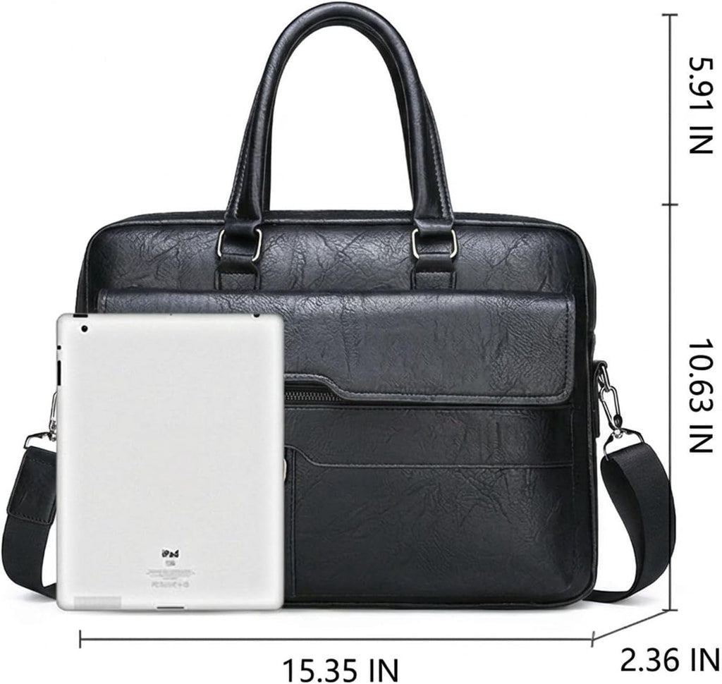 Classic Leather Handbag Briefcase for Men, Business Shoulder Messenger Bag Laptop Bag Attache Case, Fits 15.7 Inch La... - Image 4