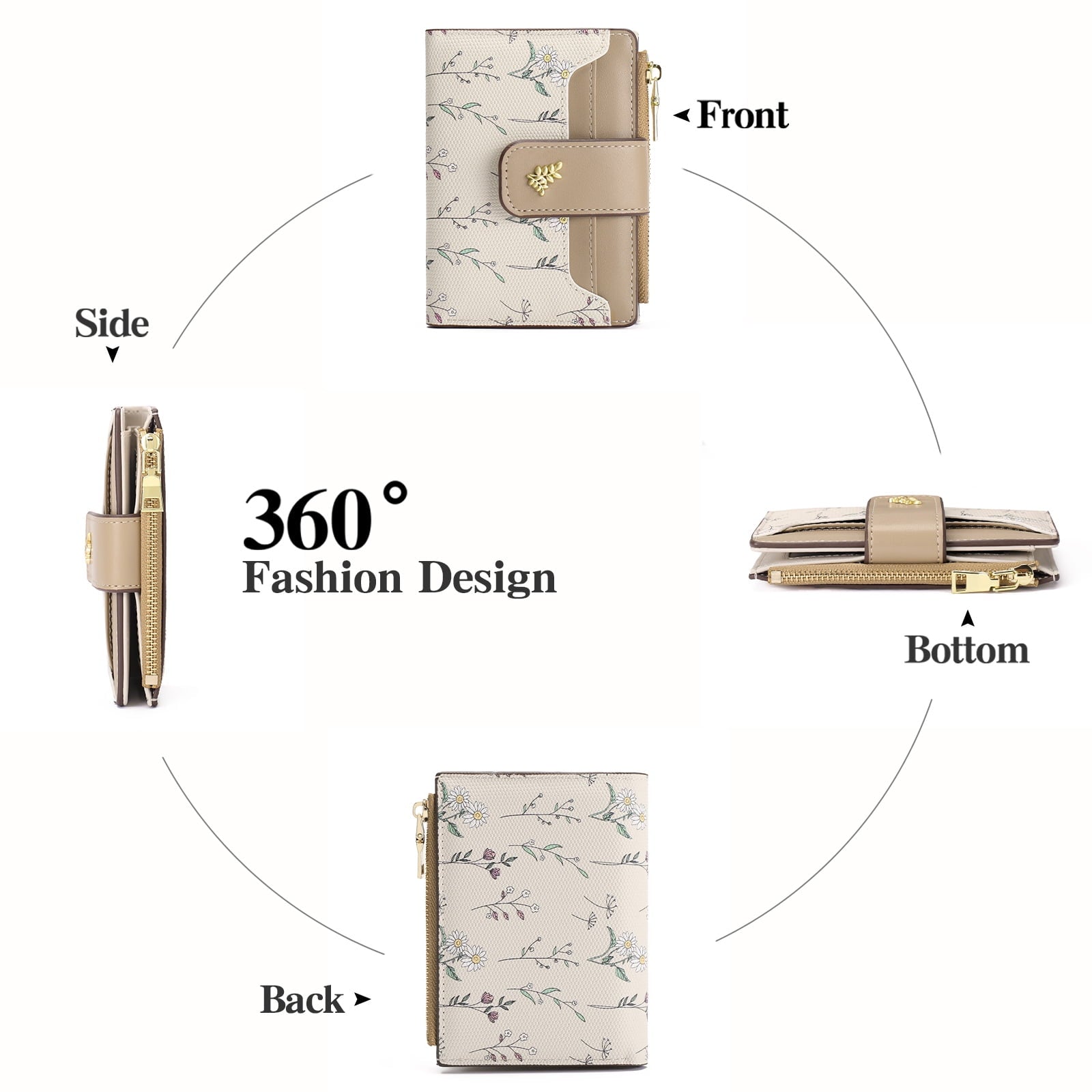 Small Wallet for Women Slim Bifold Leather Credit Card Holder Purse Zipper Pocket Coin Wallets with ID Window - Image 3