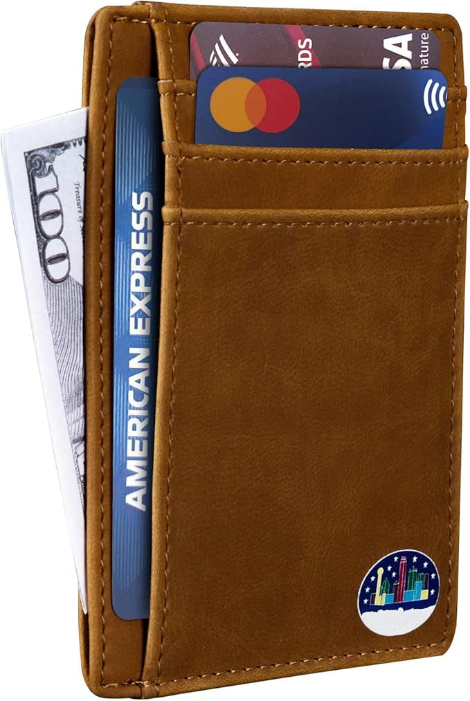 Texas Dallas on Cardholder Slim Front Pocket Wallet, PU Leather, Khaki, Card Holder, RFID Blocking with Texas Souvenir Logo, Gift for Texans - Image 6