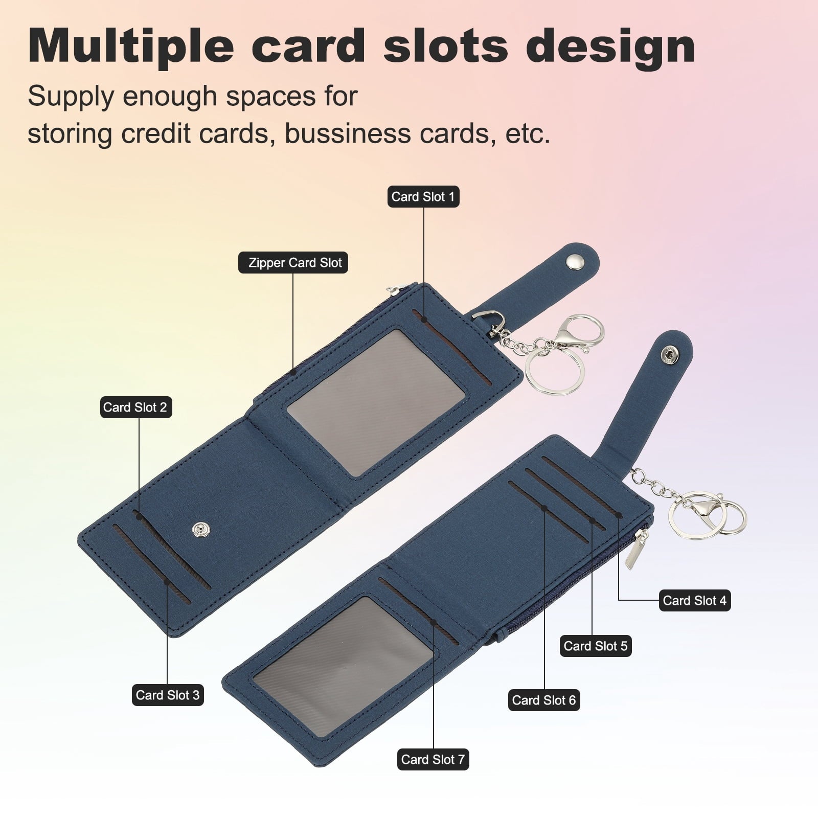 Card Holder Keychain Wallet, Leather RFID Blocking Credit Card Holder Slim Minimalist Wallet with Zipper Pocket for M... - Image 4