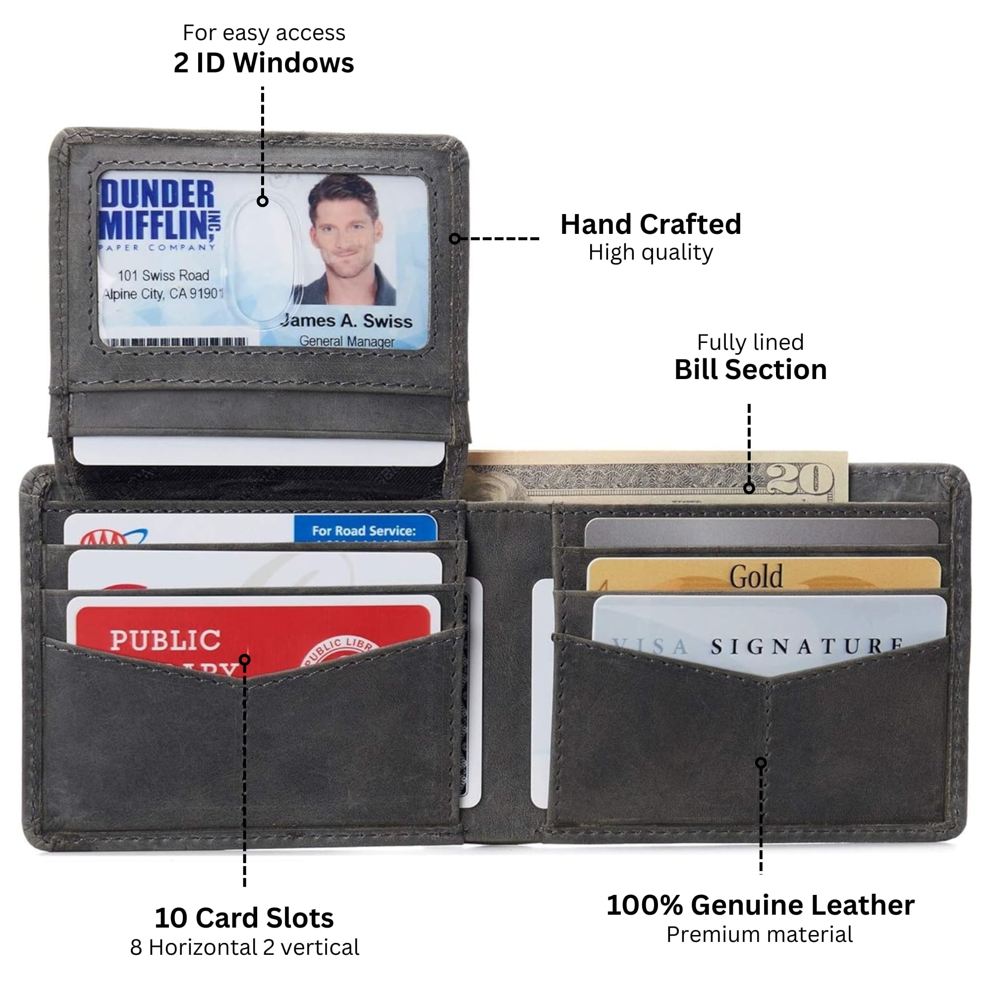 Cor Executive Bifold Wallet | Business Passcase for Men | Premium Leather | Dual ID Windows | RFID Blocking | Gift Bo... - Image 4