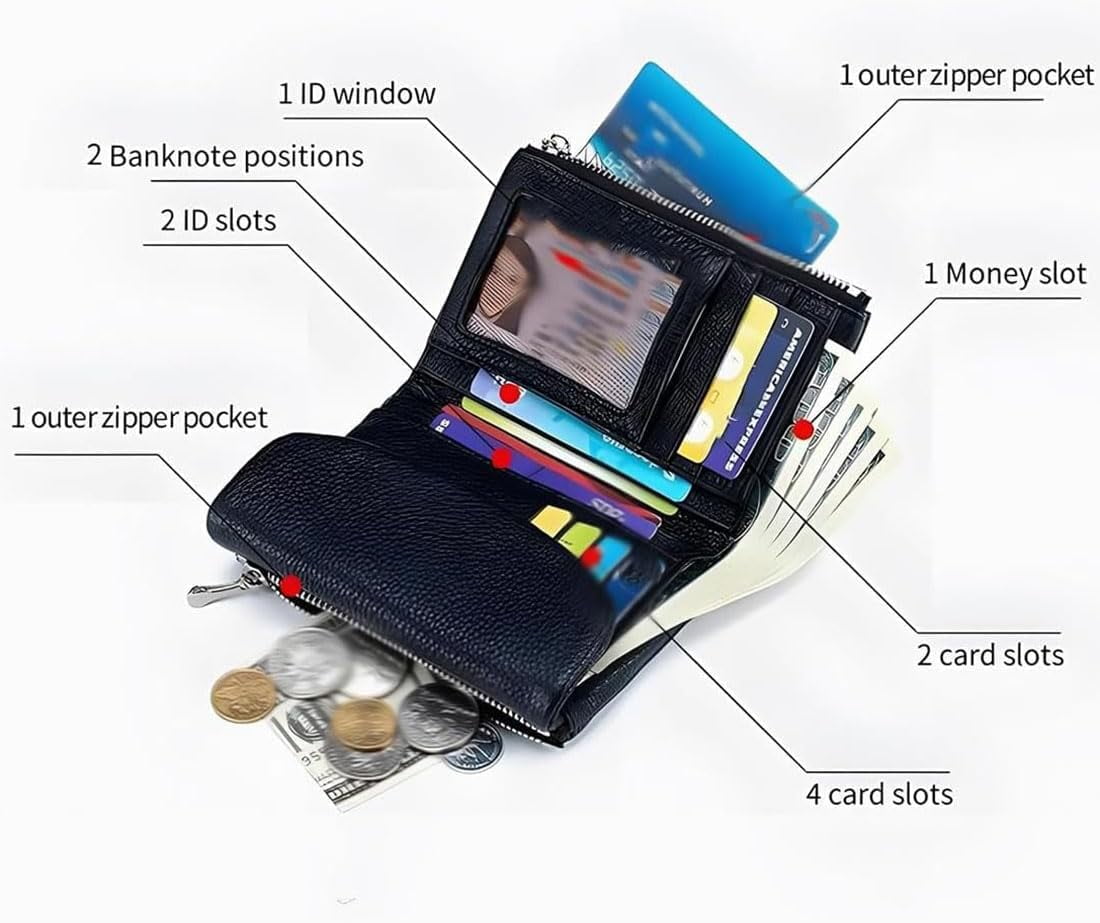 Precious Unisex Pebble Leather Wallet - RFID Blocking Slim Bifold Card Holder with Zippered Coin Purse, Small Leather... - Image 3