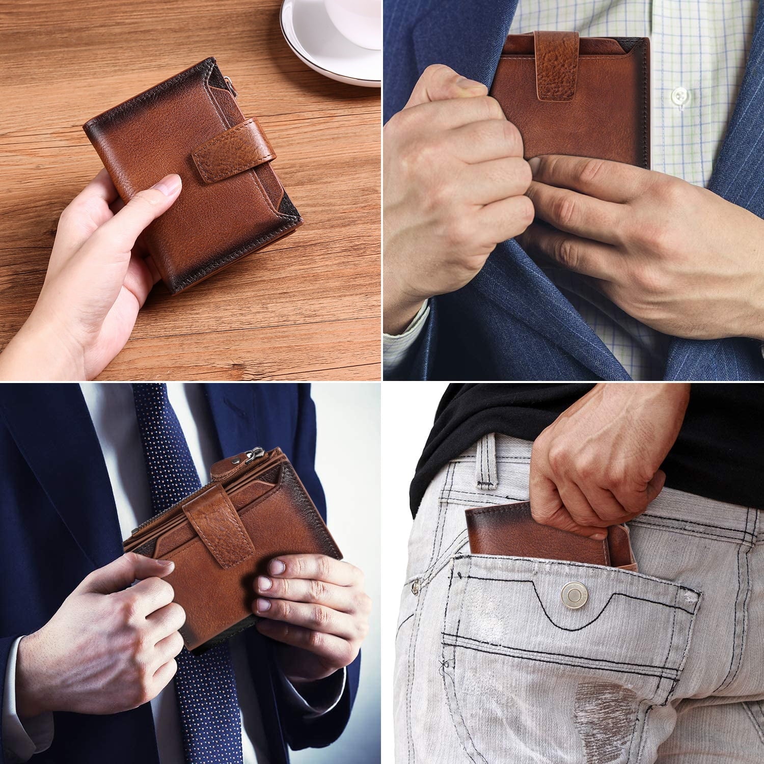 Minimalist Wallet for Men Leather RFID Blocking Coin Purse Bifold Card Holder - Image 6