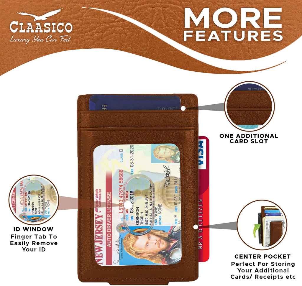 Money Clip Leather Wallet For Men Slim Front Pocket RFID Blocking Card Holder With Super Strong Magnetic - Image 3