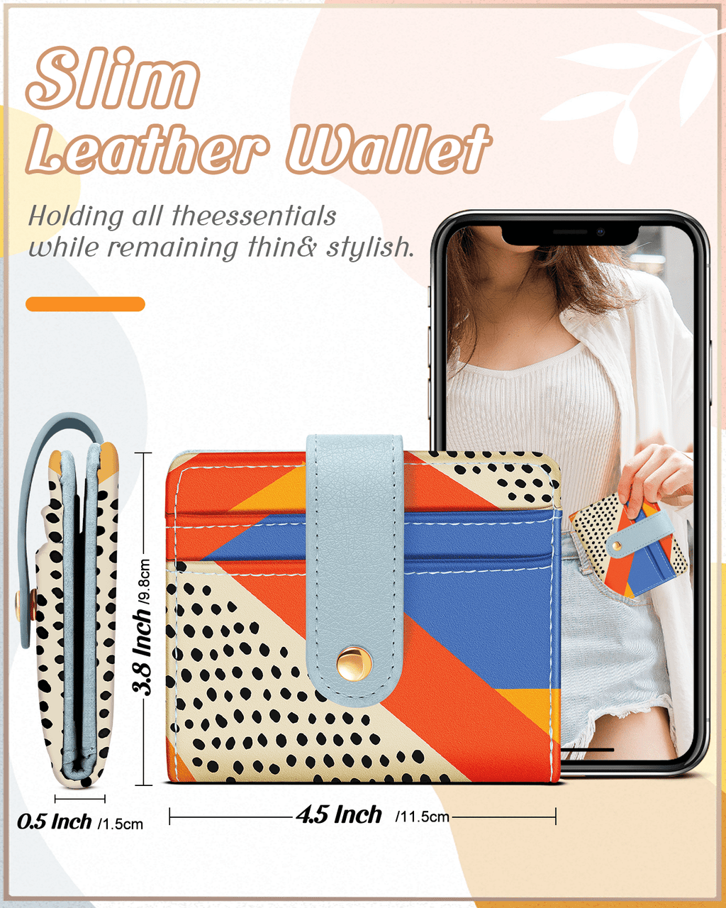 Women Slim Cute Leather Thin Bifold Credit Card Holder Keychain Rfid Small Purse Ladies Girl Female Kawaii Girly Pret... - Image 2