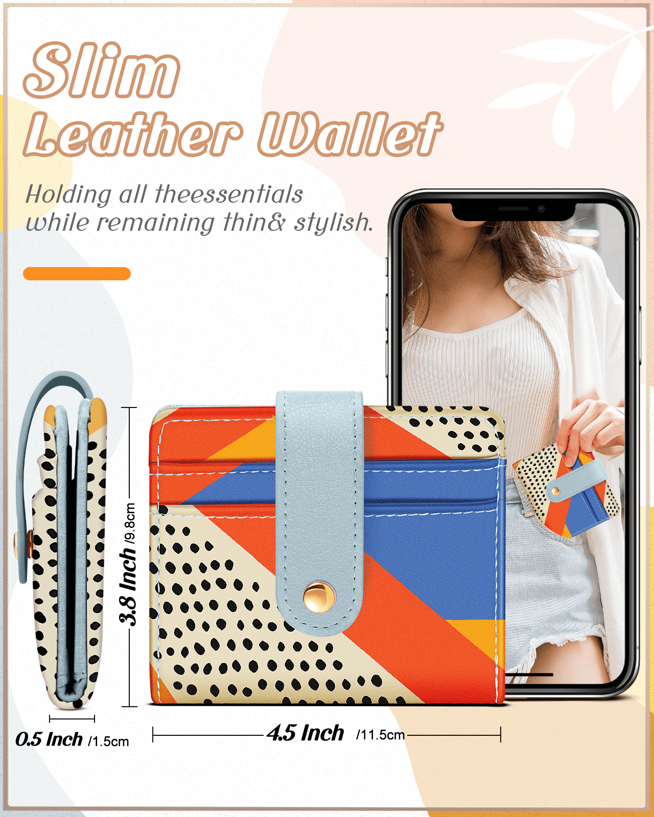 Women Slim Cute Leather Thin Bifold Credit Card Holder Keychain Rfid Small Purse Ladies Girl Female Kawaii Girly Pret... - Image 2