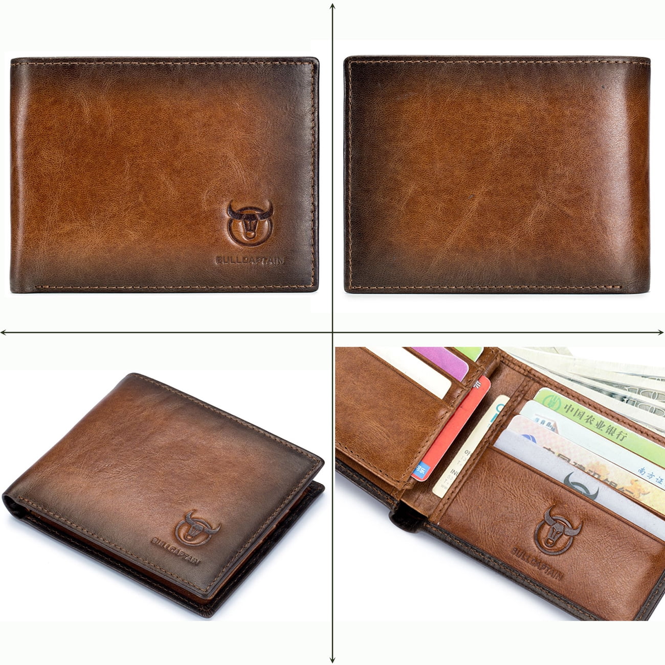 Mens Leather RFID Bifold Wallet, Genuine Leather 11 Card Slots Wallet Credit Card Holder - Image 2