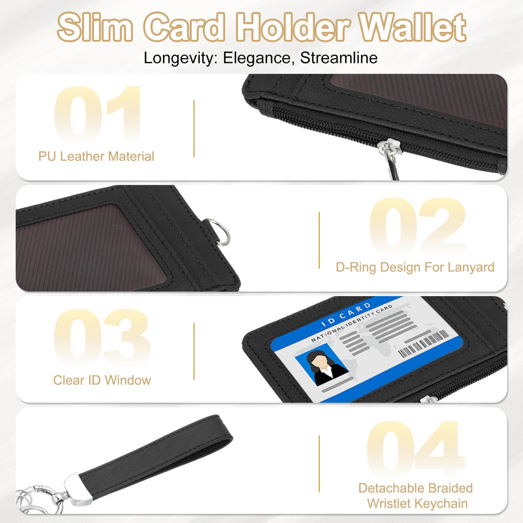 4.7 x 3.2 x 0.2" Slim PU Leather Card Holder Wallet, 1 Set Small Front Pocket Credit Card Case with Zipper Coin Wallets, ID Window & Keychai - Image 3