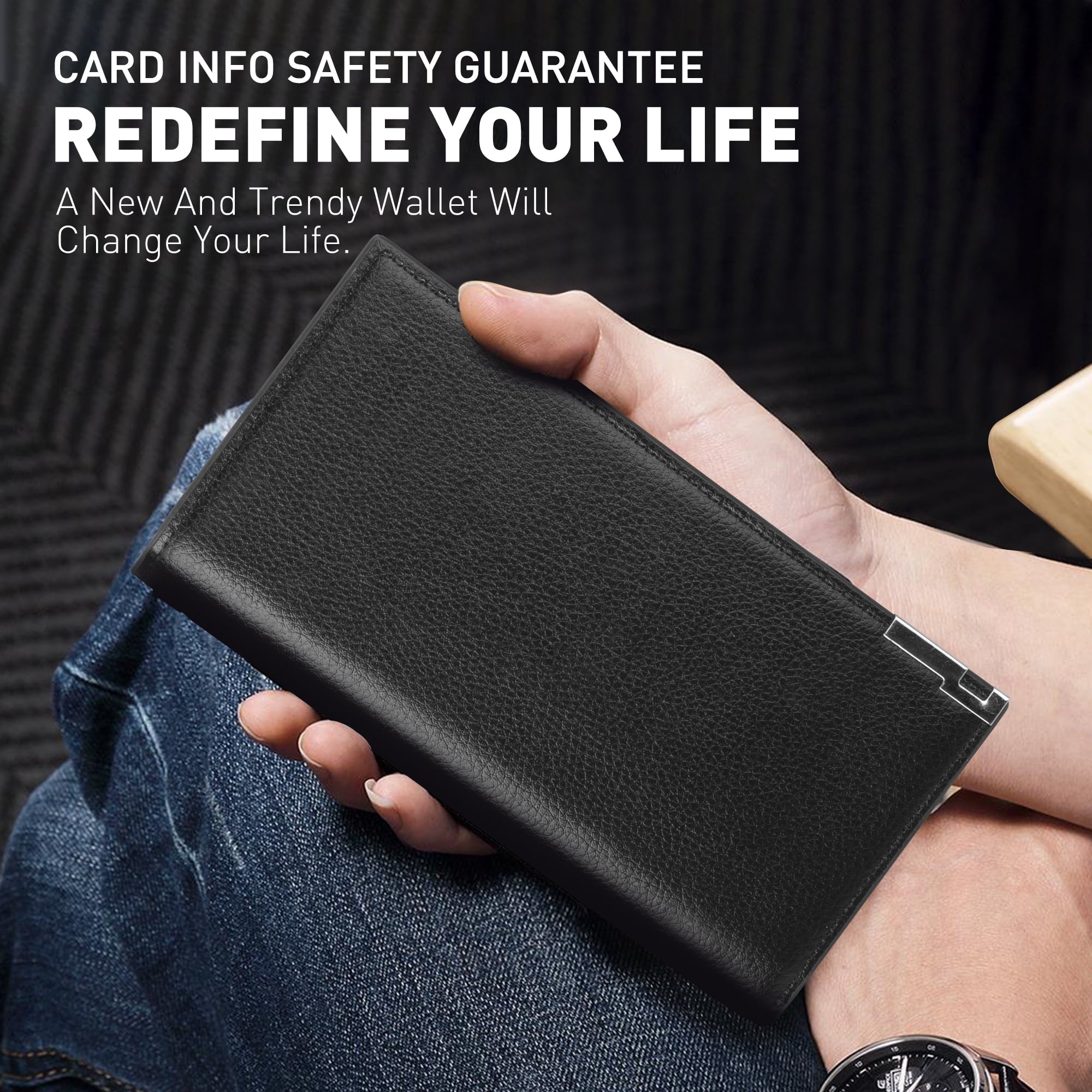 Long Wallets for Men, Genuine Leather RFID Blocking Wallet, Bifold Mens Wallet with Zipper Pockets Large Space with 1... - Image 3