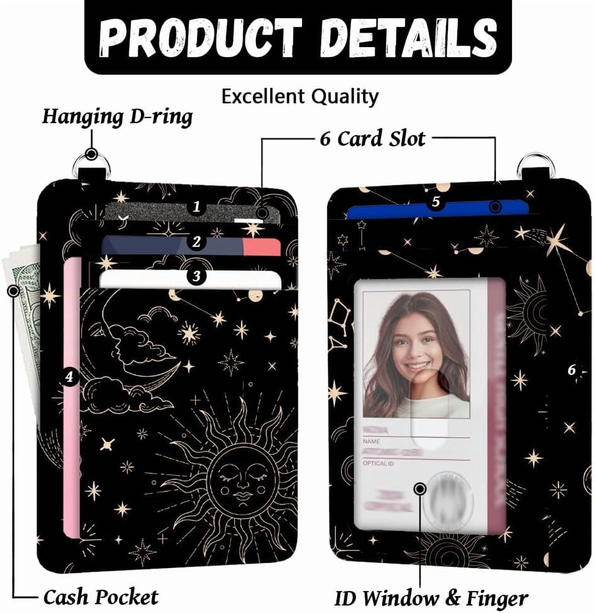 RFID Blocking Credit Card Holder for Women - Sun and Starry Sky PU Leather Slim Wallet with ID Window 6 Card Slots an... - Image 3