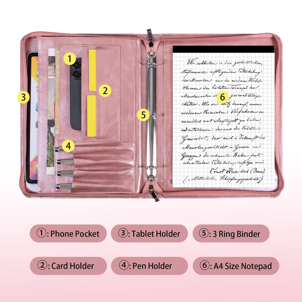 for Women, 3 Ring s 1 inch, PU Leather Padfolio Folder, Business Organizer with A4 Legal Pads, Thin Leather Professio... - Image 3