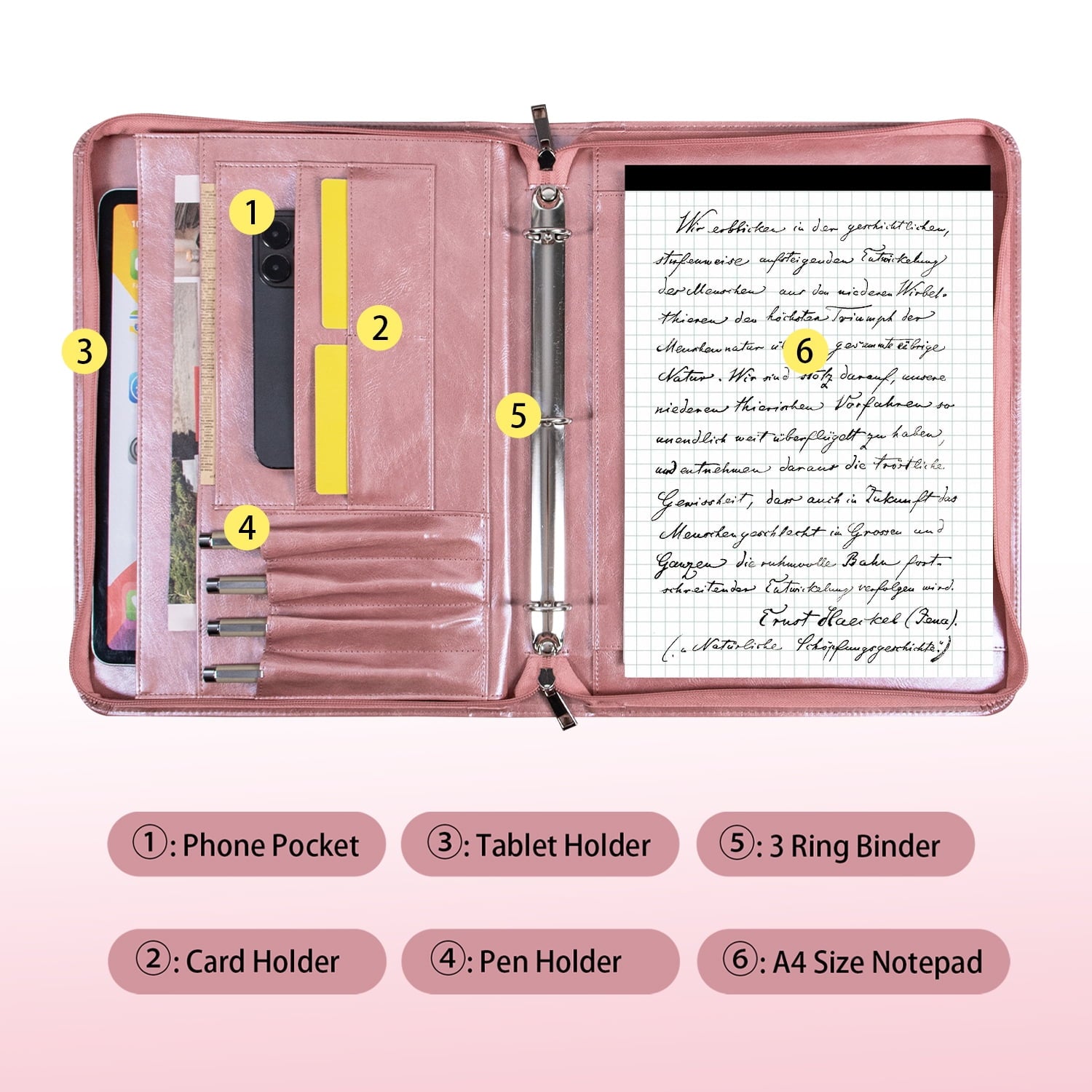 for Women, 3 Ring s 1 inch, PU Leather Padfolio Folder, Business Organizer with A4 Legal Pads, Thin Leather Professio... - Image 3
