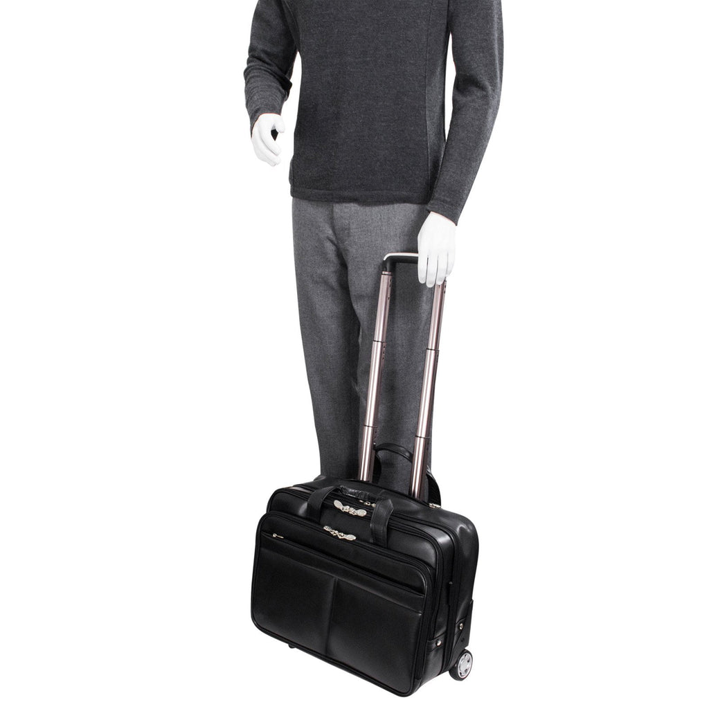 | 15” Leather Wheeled Laptop Briefcase - Image 4