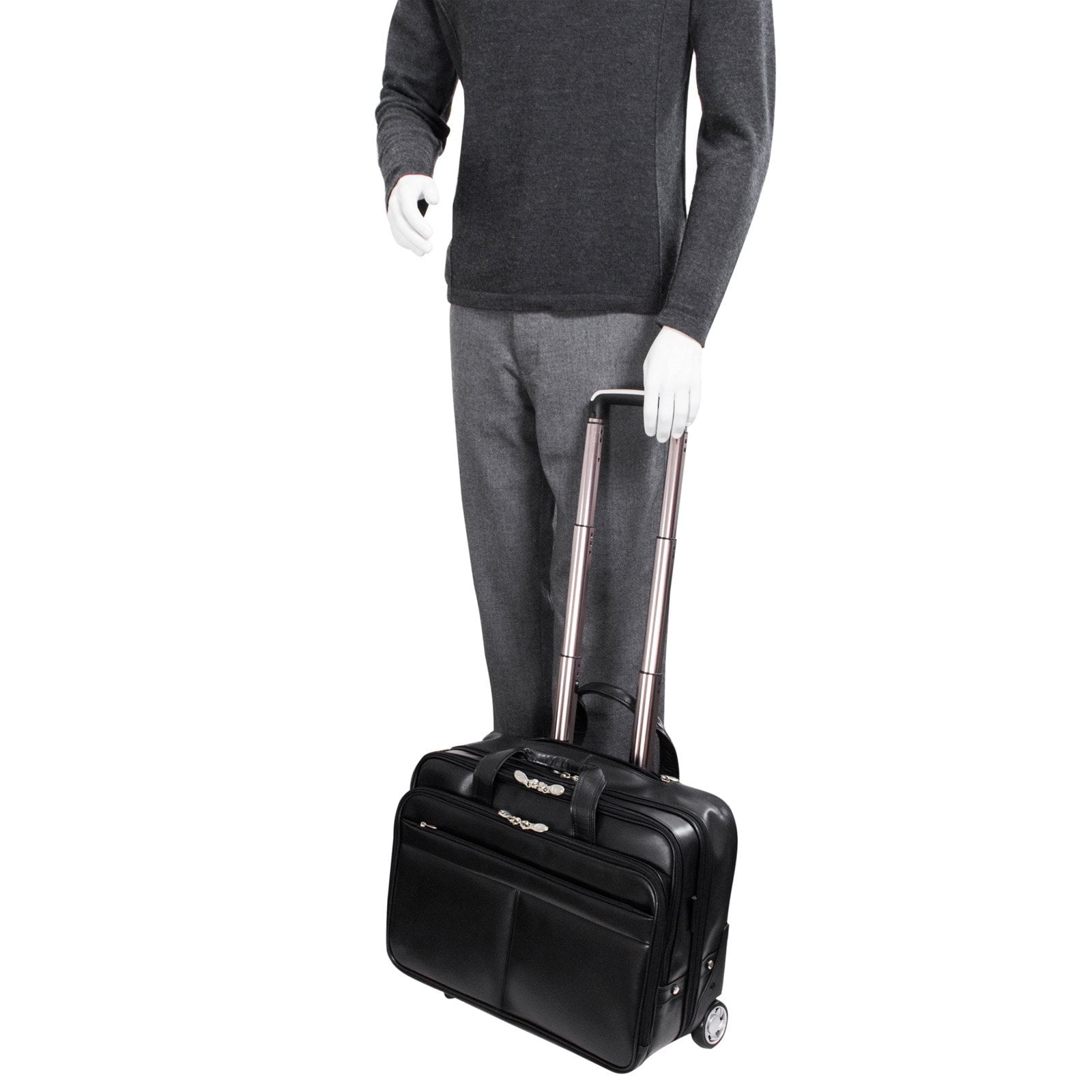 | 15” Leather Wheeled Laptop Briefcase - Image 4