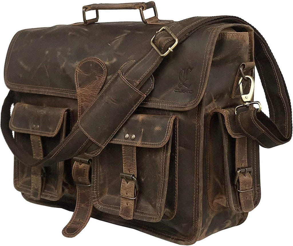 Leather 14 Inch Laptop Messenger Bag Vintage Briefcase Satchel for Men and Women - Image 2