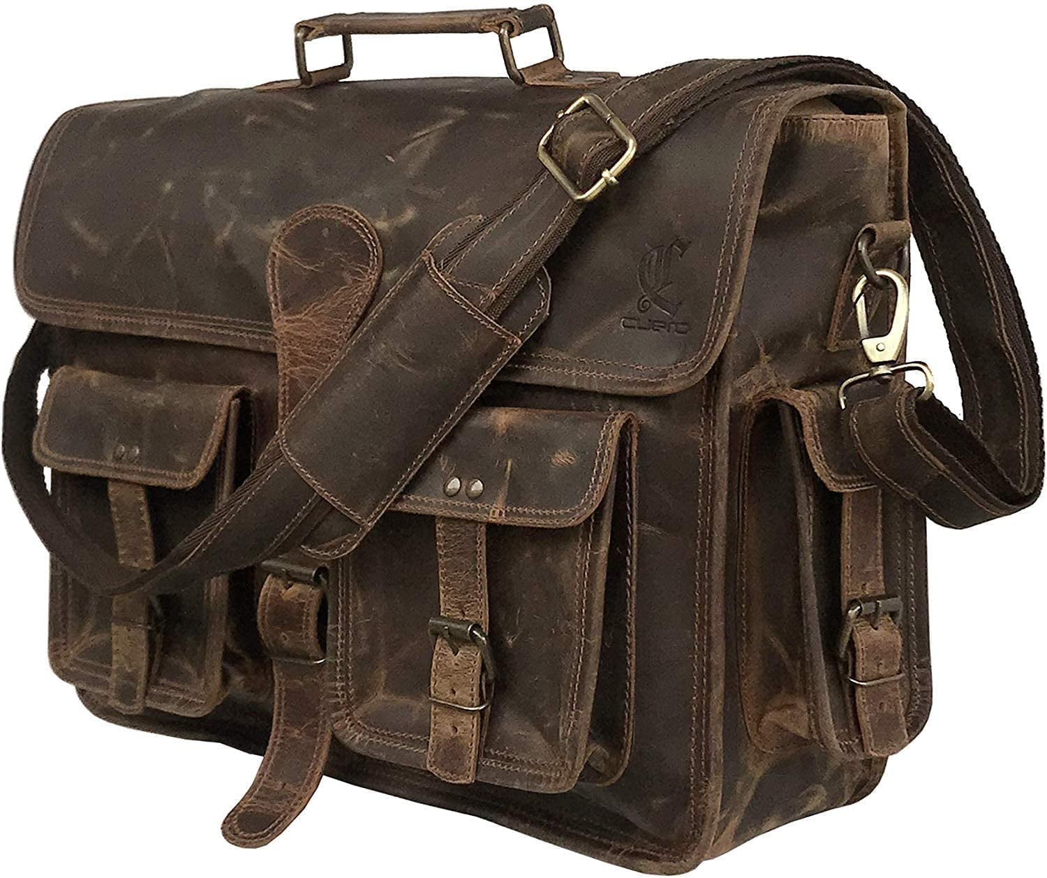Leather 14 Inch Laptop Messenger Bag Vintage Briefcase Satchel for Men and Women - Image 2