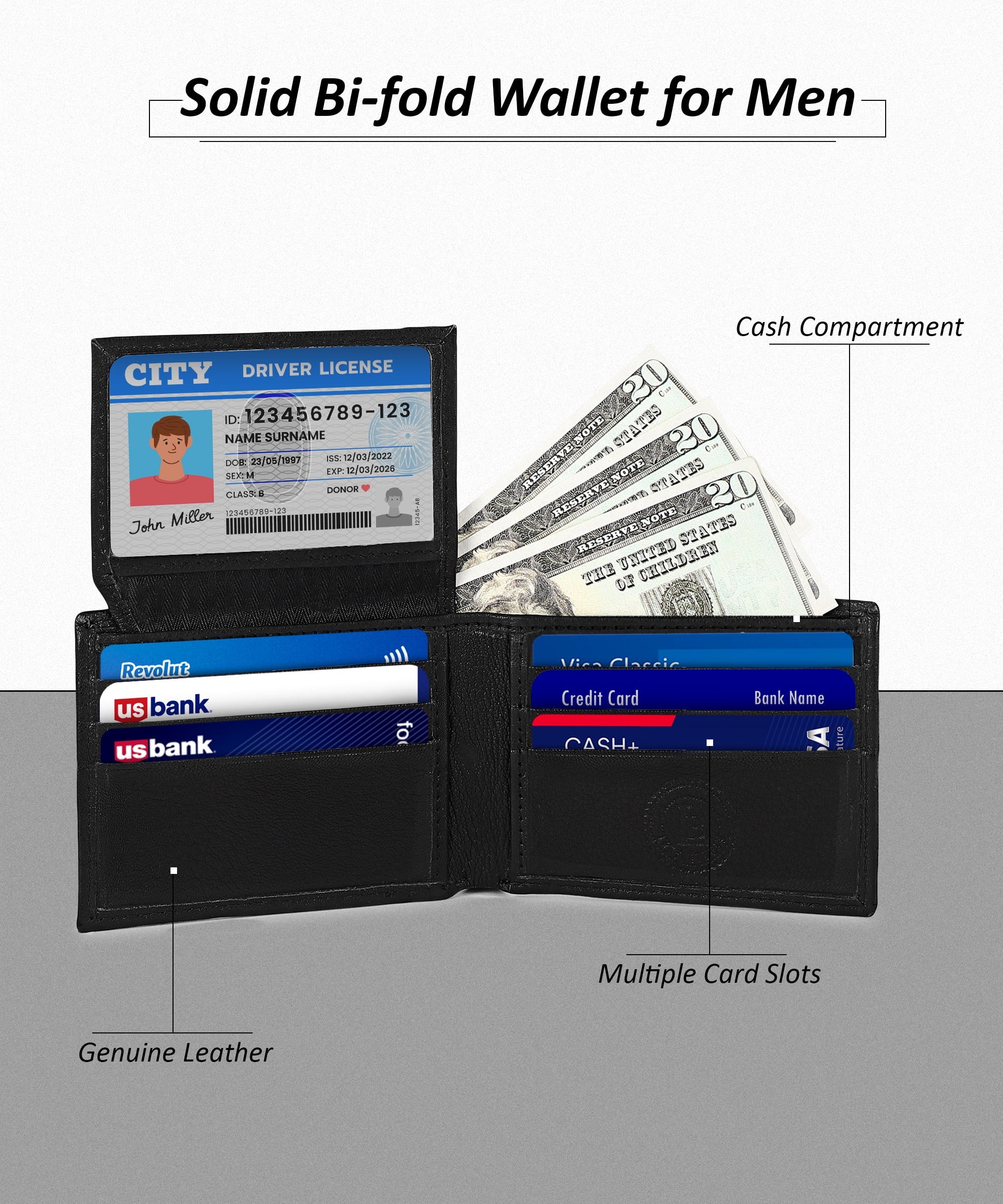 Genuine Leather Minimalist Bifold Wallets For Men RFID Blocking Slim Mens Wallet - Image 4