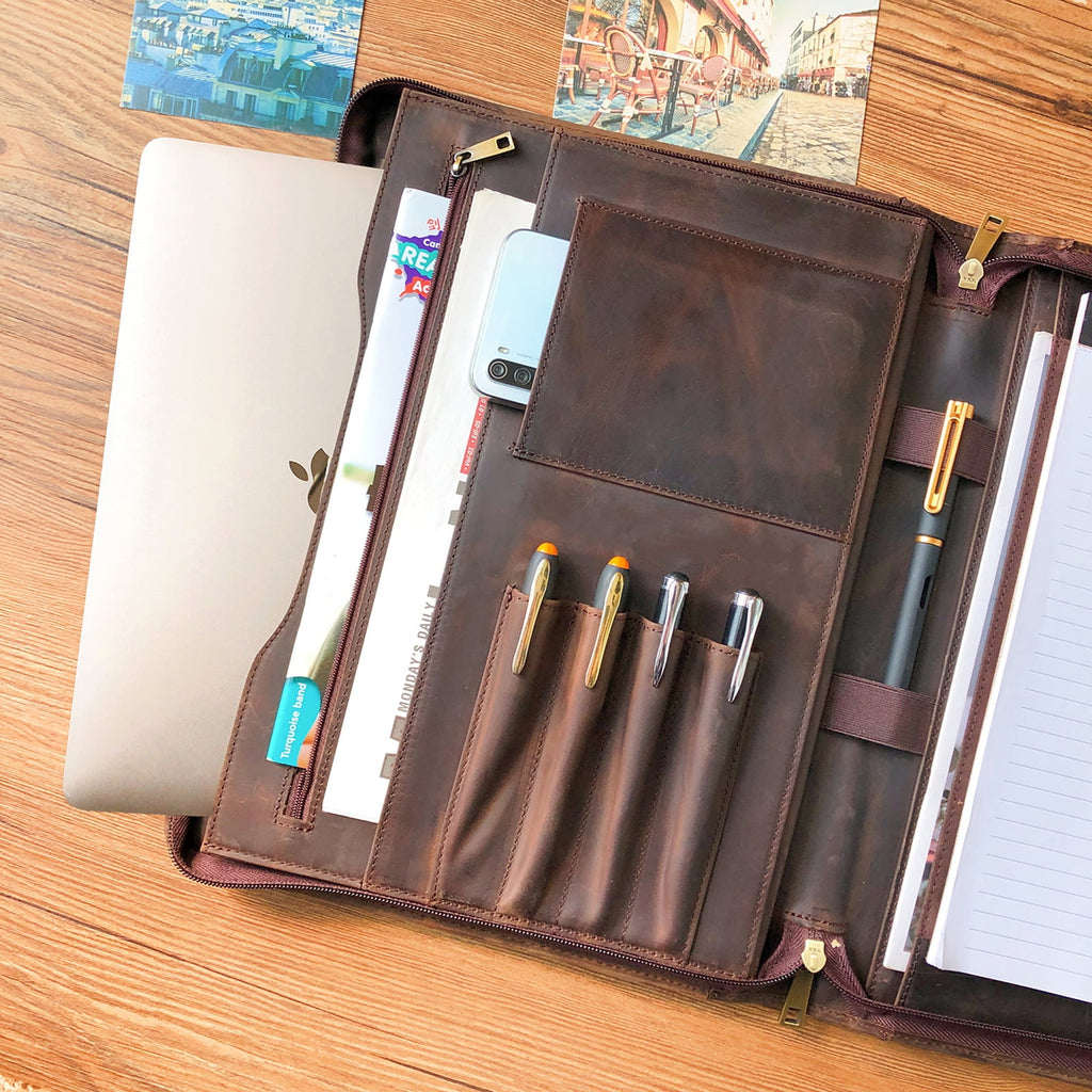 Genuine Leather Portfolio, Zippered Padfolio for Men, Leather Binder for Letter Size Notepad, Portfolio for Women, Bu... - Image 3