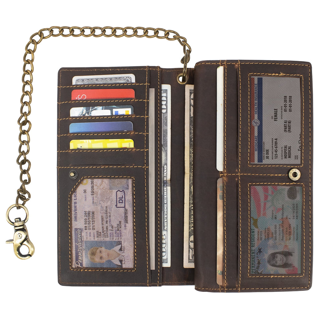 Vintage Leather RFID Blocking Men's Biker, Trucker Chain Bifold Wallet - Image 4