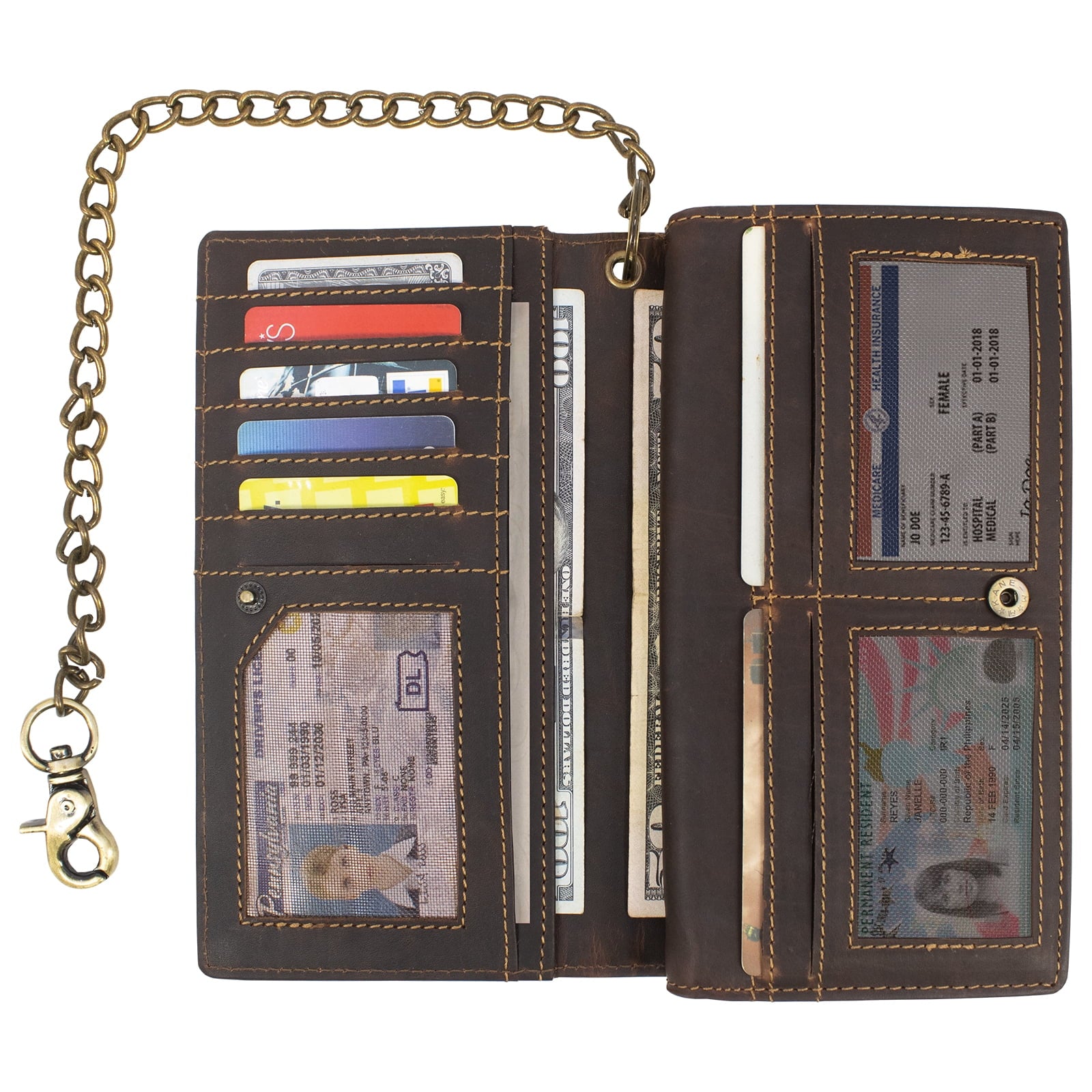 Vintage Leather RFID Blocking Men's Biker, Trucker Chain Bifold Wallet - Image 4