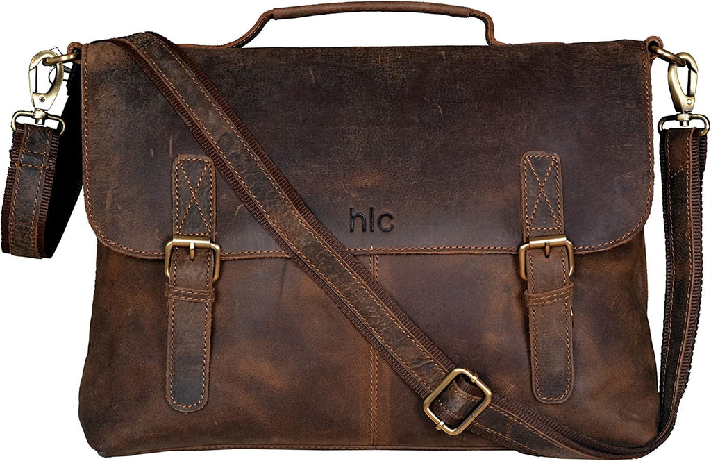 Retro Genuine Buffalo Vintage Hunter Leather Men Laptop Messenger Shoulder Bag Office Briefcase College Bag For Men A...