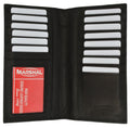 Mens Leather Long Wallet Pockets ID Card Clutch Bifold Purse, Black